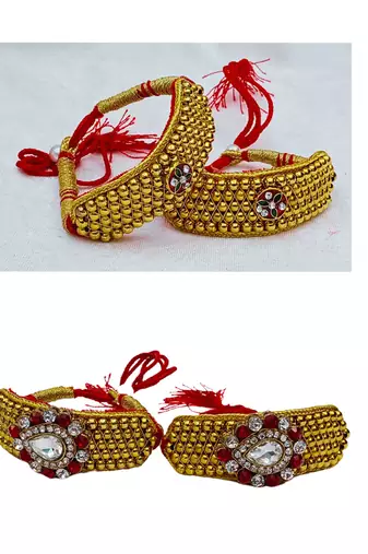 Size-adjustable brass  golden stone stud pouchi combo