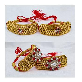 Size-adjustable brass  golden stone stud pouchi combo 4