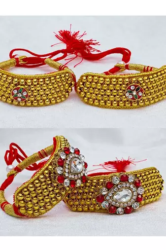 Size-adjustable brass  golden stone stud pouchi combo