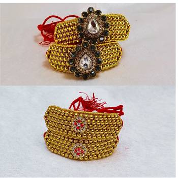 Size-adjustable brass  golden stone stud pouchi combo 2