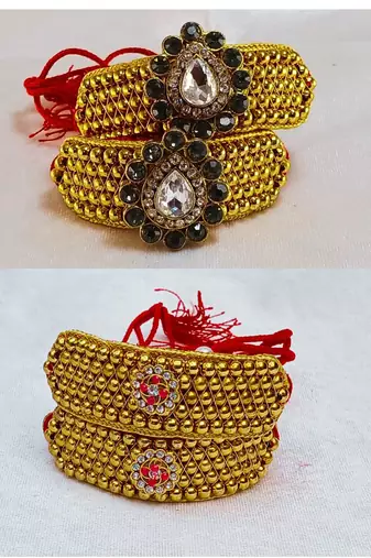Size-adjustable brass  golden stone stud pouchi combo