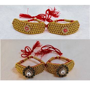 Size-adjustable brass  golden stone stud pouchi combo 3