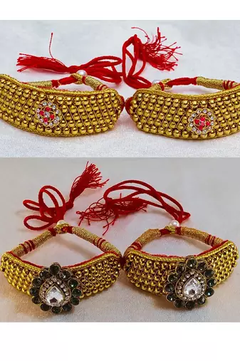 Size-adjustable brass  golden stone stud pouchi combo
