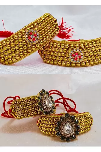 Size-adjustable brass  golden stone stud pouchi combo