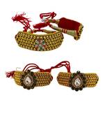 Size-adjustable brass  golden stone stud pouchi combo