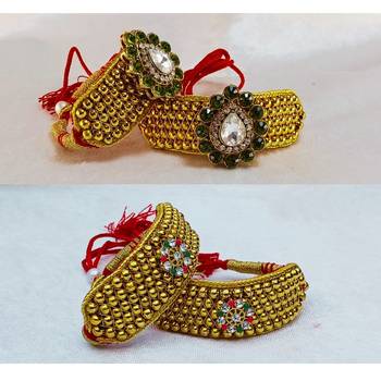 Size-adjustable brass  golden stone stud pouchi combo 2