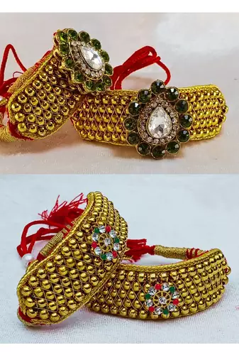 Size-adjustable brass  golden stone stud pouchi combo