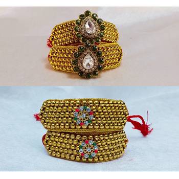 Size-adjustable brass  golden stone stud pouchi combo 3