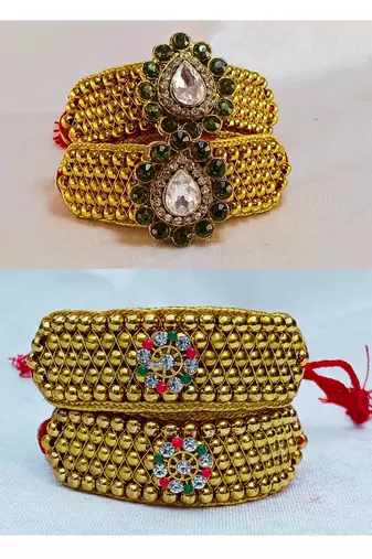 Size-adjustable brass  golden stone stud pouchi combo