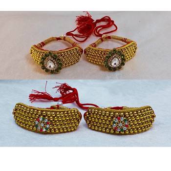 Size-adjustable brass  golden stone stud pouchi combo 4