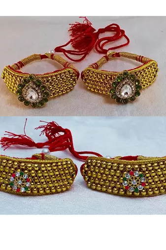 Size-adjustable brass  golden stone stud pouchi combo