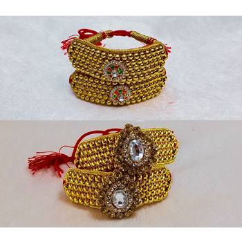 Size-adjustable brass  golden stone stud pouchi combo 2