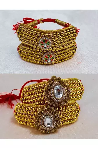 Size-adjustable brass  golden stone stud pouchi combo