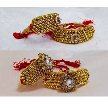 Size-adjustable brass  golden stone stud pouchi combo 3
