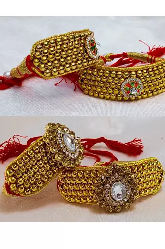 Size-adjustable brass  golden stone stud pouchi combo