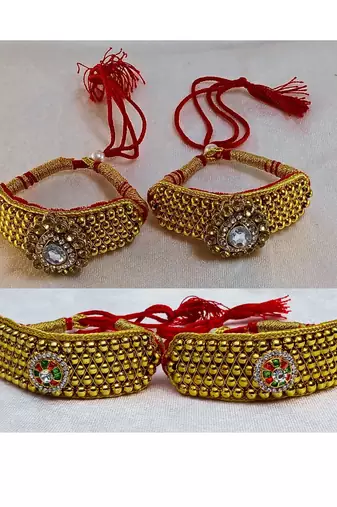 Size-adjustable brass  golden stone stud pouchi combo