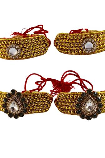 Size-adjustable brass  golden stone stud pouchi combo