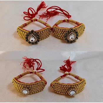 Size-adjustable brass  golden stone stud pouchi combo 2