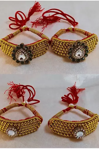 Size-adjustable brass  golden stone stud pouchi combo