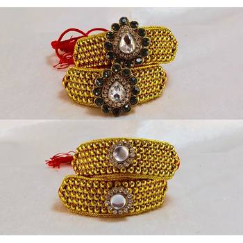 Size-adjustable brass  golden stone stud pouchi combo 3