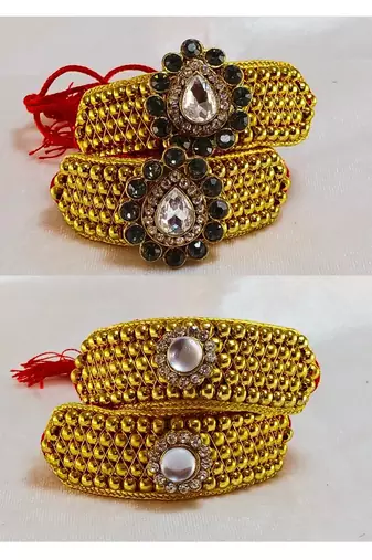 Size-adjustable brass  golden stone stud pouchi combo