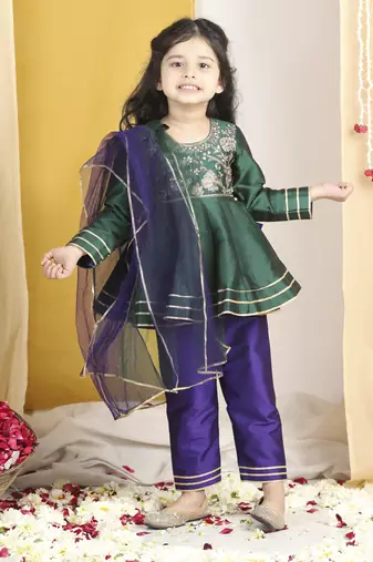 Peplum suit with embroidery on yoke