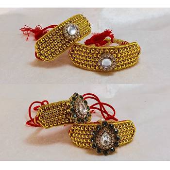 Size-adjustable brass  golden stone stud pouchi combo 4