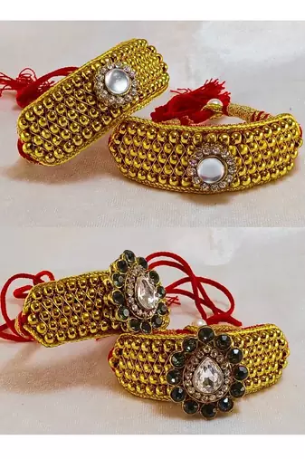 Size-adjustable brass  golden stone stud pouchi combo