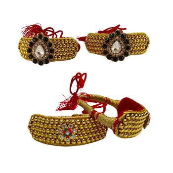Size-adjustable brass  golden stone stud pouchi combo 1