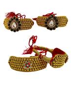 Size-adjustable brass  golden stone stud pouchi combo