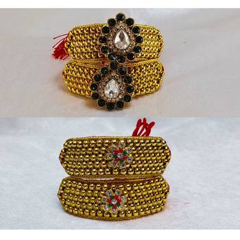 Size-adjustable brass  golden stone stud pouchi combo 2