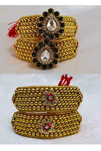 Size-adjustable brass  golden stone stud pouchi combo