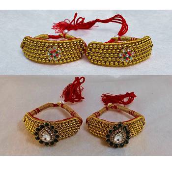 Size-adjustable brass  golden stone stud pouchi combo 3