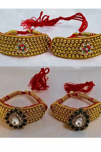 Size-adjustable brass  golden stone stud pouchi combo