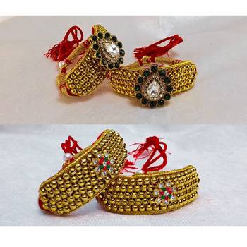 Size-adjustable brass  golden stone stud pouchi combo 4