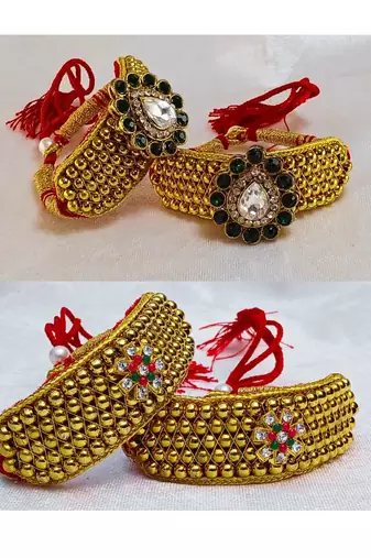 Size-adjustable brass  golden stone stud pouchi combo