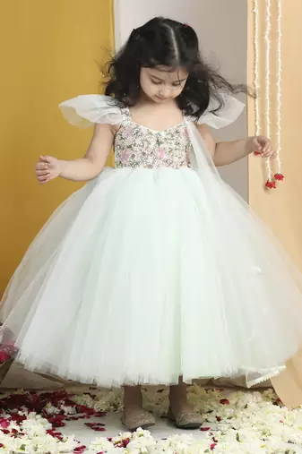 Flair gown with hand embroidery on yoke