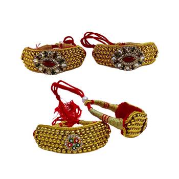 Size-adjustable brass  golden stone stud pouchi combo 1
