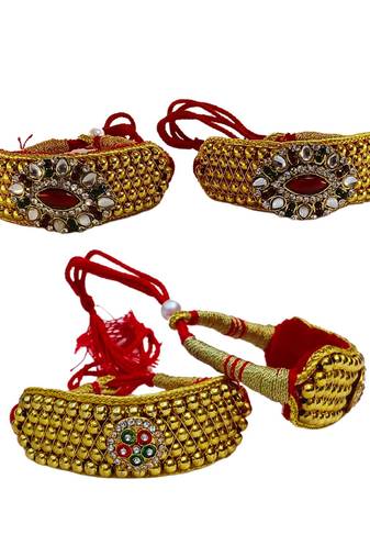 Size-adjustable brass  golden stone stud pouchi combo