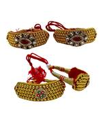 Size-adjustable brass  golden stone stud pouchi combo