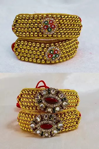 Size-adjustable brass  golden stone stud pouchi combo