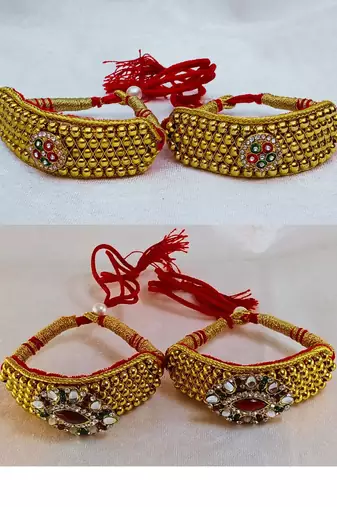 Size-adjustable brass  golden stone stud pouchi combo