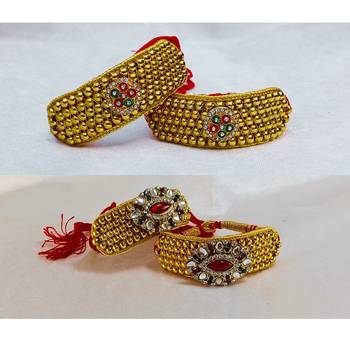 Size-adjustable brass  golden stone stud pouchi combo 4