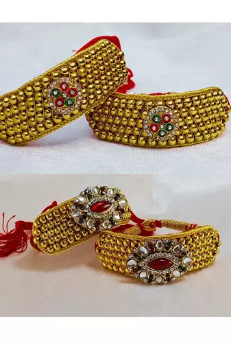 Size-adjustable brass  golden stone stud pouchi combo