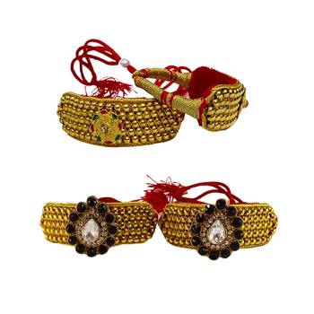 Size-adjustable brass  golden stone stud pouchi combo 1