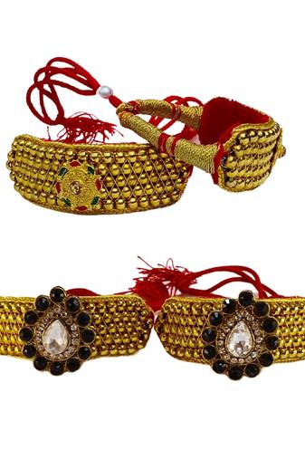 Size-adjustable brass  golden stone stud pouchi combo