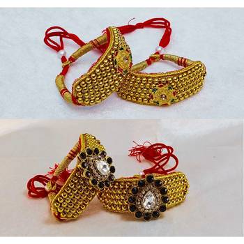 Size-adjustable brass  golden stone stud pouchi combo 2