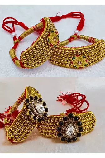 Size-adjustable brass  golden stone stud pouchi combo