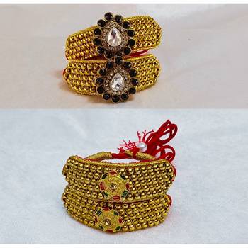 Size-adjustable brass  golden stone stud pouchi combo 3