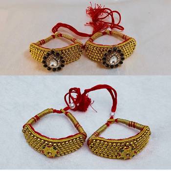 Size-adjustable brass  golden stone stud pouchi combo 4